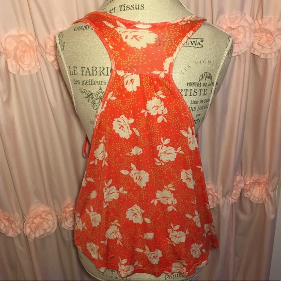 Orange Flowy Floral Tank Top ~ White Flowers with Small Yellow Polka Dots - Picture 6 of 8